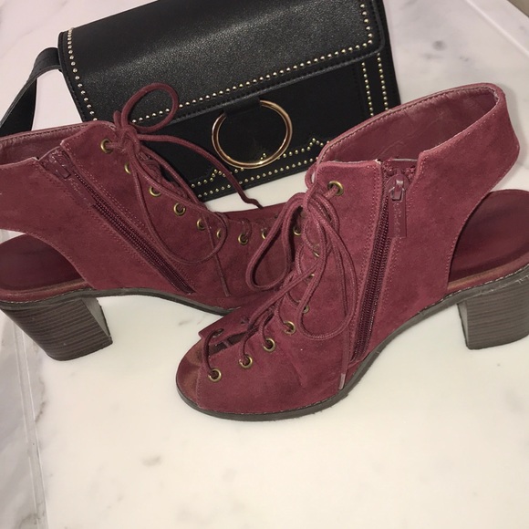 Shoes - Lace-Up Open-Toe Suede Boots